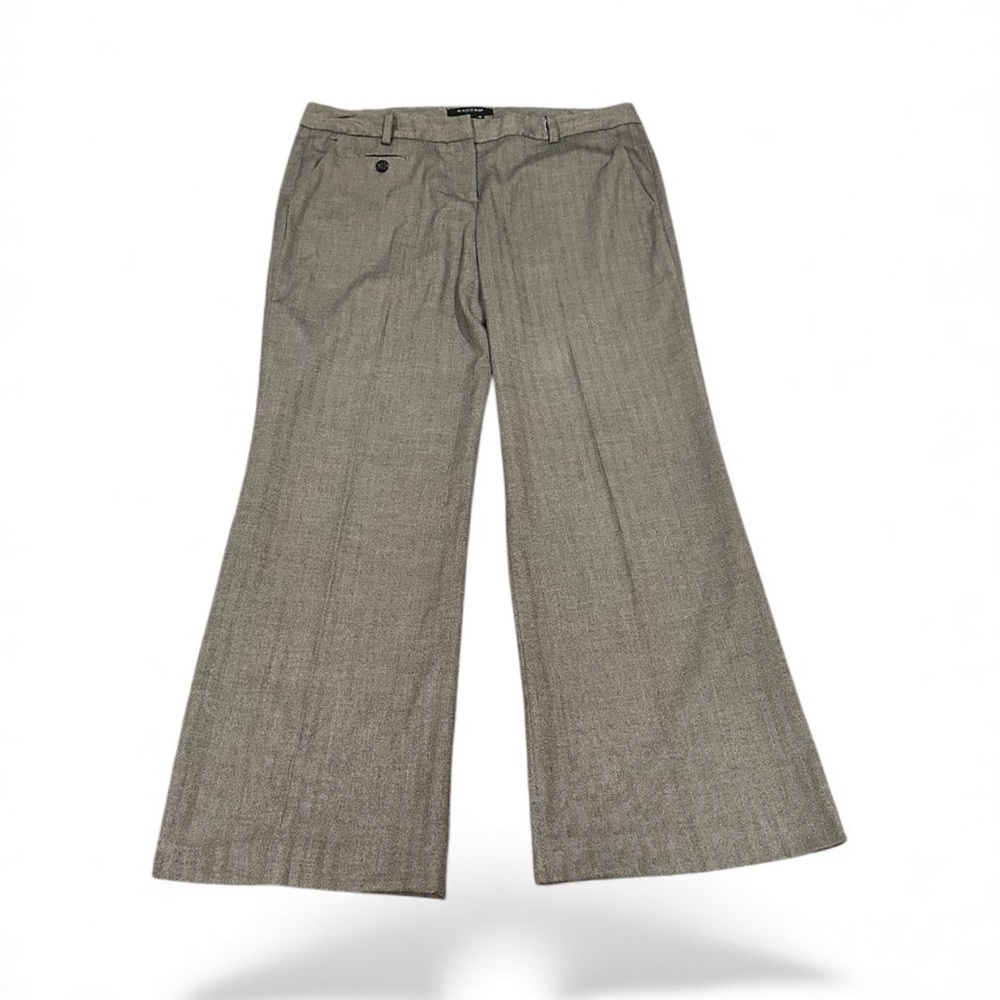 Sandro Herringbone High Rise Waist Trousers Grey Black White Wide Leg Pants 14 - Picture 2 of 9